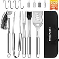 Homemaxs Grill Tools BBQ Tools Grill Accessories Set, Extra Thick and Super Long Stainless Steel Grilling Accessories with Grill Cleaning Brush for Camping/Backyard BBQ with Case 14pcs