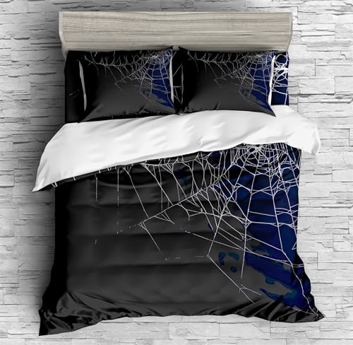 REALIN Cute Halloween Spider Prints Duvet Cover Set Halloween Themed Bedding Girl Boy Kids Bed Sets 3/4PCS Quilt Covers/Sheets/Pillow Shams,Twin/Full/Queen/King (A,Full-200x229cm-3PCS)
