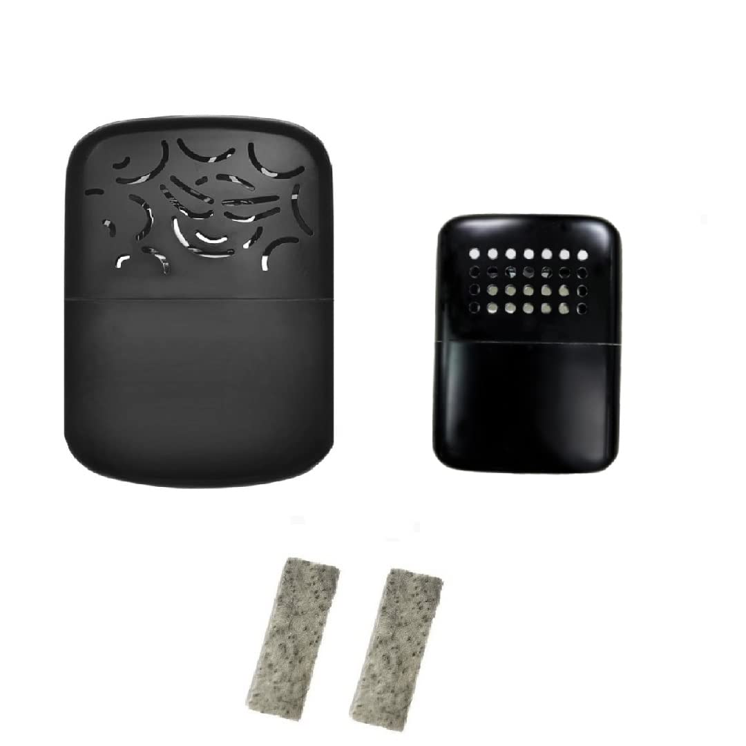 A-ONE 2 x schwarze Handwärmer (6,8 x 4,9 cm + 10 x 6,6 cm) + 2 x Ersatz-Platin-Katalysatorplatte – tragbare, nachfüllbare Körperwärmer, Outdoor-Handwärmer aus Metall