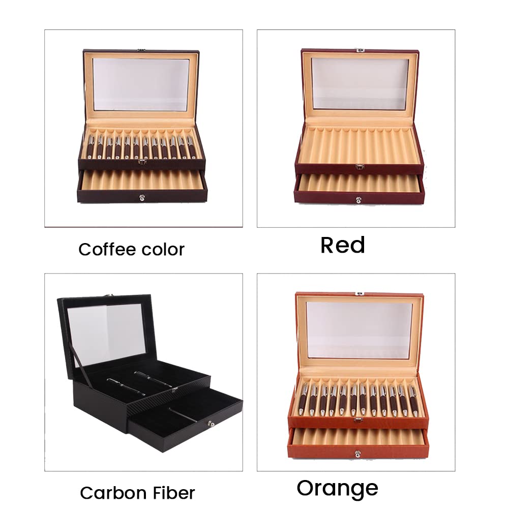 Stiftebox aus , 24 Fächer, luxuriös, 2-lagig, PU-Stiftetui, Füllfederhalter, Schmuck-Organizer, Carbon