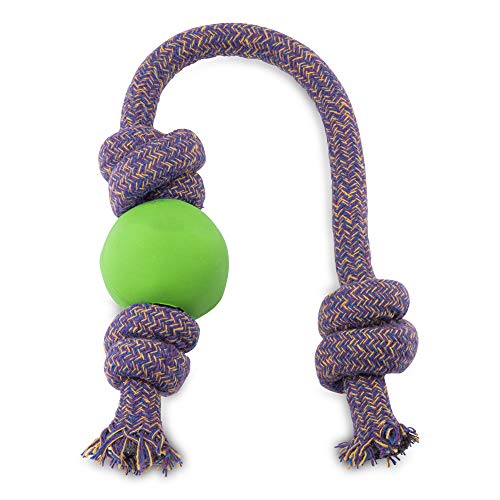 Beco Rubber Ball on Rope Durable Fetch, Pull, Tug & Chew Toy for Dogs, Natural Rubber & Recycled Cotton Rope, Green, Large