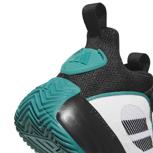 adidas Own The Game 3.0 Mid Top Elastic Lace & Strap Basketball Sneaker, White/Black/Pure Teal, 5.5 US Unisex Big Kid4