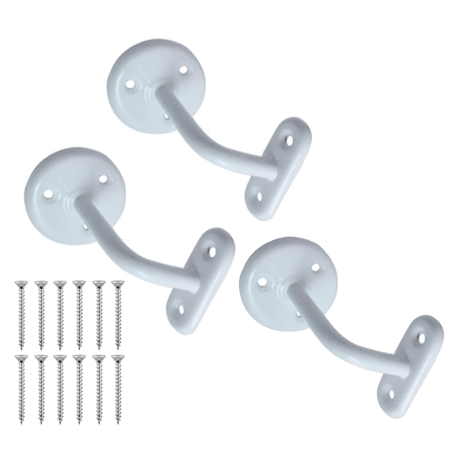 Sisi Uk White Handrail Brackets Stair Handrail Bracket Bannister Support Handrails 63Mm With Fixing Screws Rail Brackets For Stairs Handrail Holder With Rosette For Indoor And Outdoor Stairs Pack Of 3.