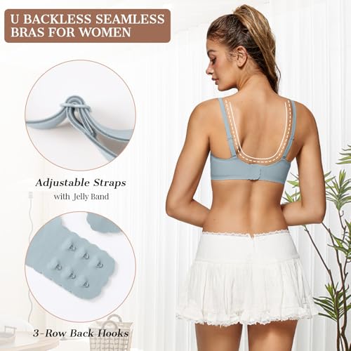 Image of OEAK Womens Comfortable Bras Wireless Bras Push Up Bralettes Scalloped Mesh Bras Seamless Tshirts Bras Deep V Everyday Bras