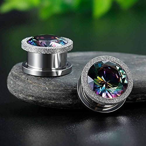 KUBOOZ Ear Plug Tunnel Gauge Stretcher Piercing Colorful Zircon Center Plating Stainless Steel Screw - Thumbnail 3