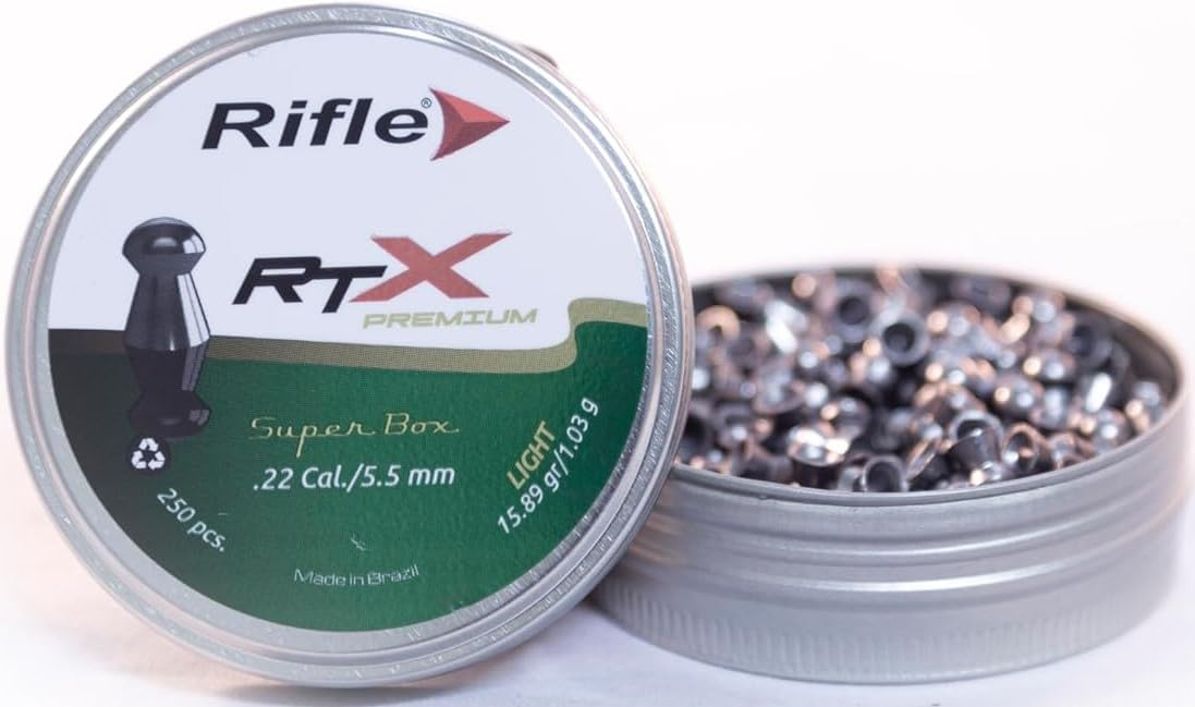 BLUCOM Premium Series RTX Gun Pellets | .22 Caliber | 5.5 mm | 15.89 gr Light | for Target Shooting Benchrest and Field Target | 250 Count, silver