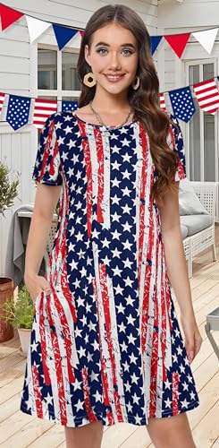 Image of Summer Dresses for Women Casual Tshirt Short Sleeve Floral Sundress Beach Cover Ups with Pockets 2026