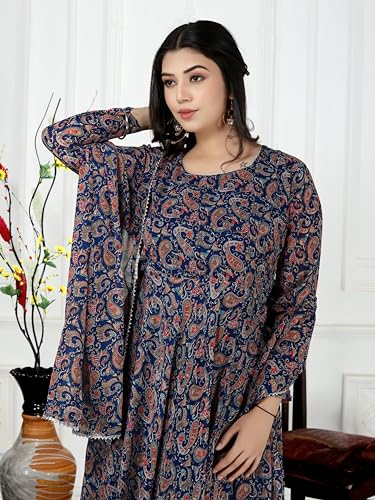 Image of KD Women Floral Print Anarkali Kurta with Pant and Dupatta Set Anarkali Kurti for Women Plus Size upto 4XL