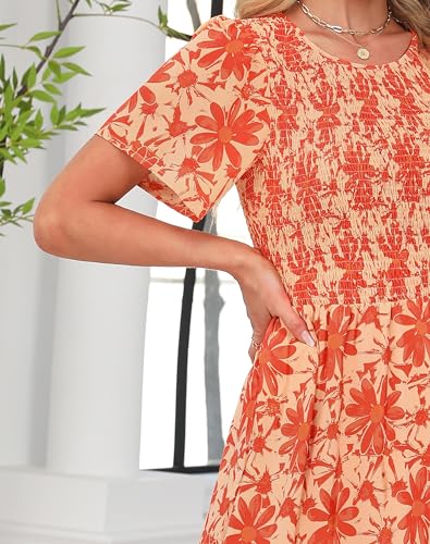 Image of Kranda Women 2025 Summer Fall Crewneck Short Sleeve Smocked Floral Maxi Dress