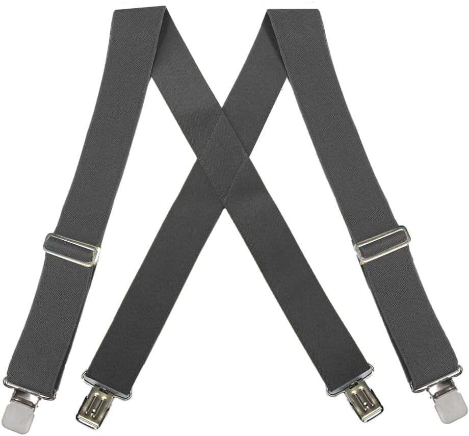 Suspender Store Welch Clip Logger Suspenders - 2-Inch Wide - GREY 46" for 5'2" to 6'1" tall