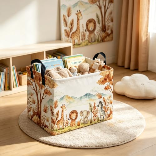 Image of Rectangular Animal Baskets,Animal Storage Bins with Handles for Room Decor,Book Storage Bin,Shelf Basket(Free animals)