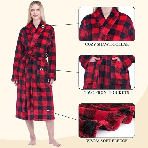 Image of PAVILIA Womens Robe Fleece Plush Soft, Fluffy Fuzzy Cozy Warm Bathrobe, Shower Spa House Long Robe for Women