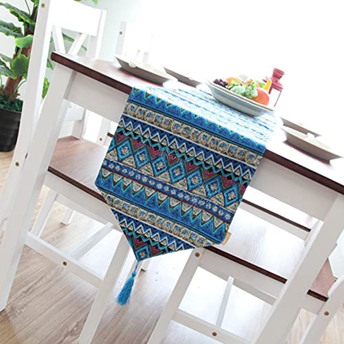 Chemin de table bleu coton lin pour protéger et embellir votre table de ferme