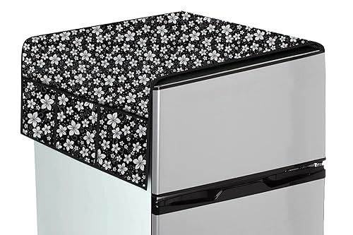 Image of The Furnishing Tree Fridge Top Cover Compatible for Samsung RT28C3742S8 /HL, 236 LTR WxL 65x111 in CM Floral Pattern White Black