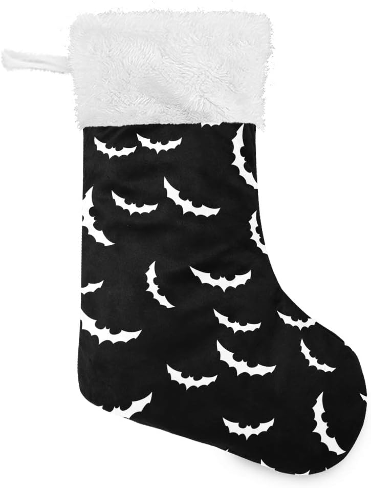 Mint Green Bat Silhouette Christmas Stocking with Plush Cuff