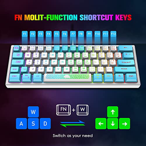 Image of 60% Gaming Keyboard and Mouse Combo Samll Mini RGB Backlight Mechanical Feeling and Mechanical RGB 12003 DPI Honeycomb Optical Mouse,Gaming Mouse pad for Gamers and Typists (White & Blue)