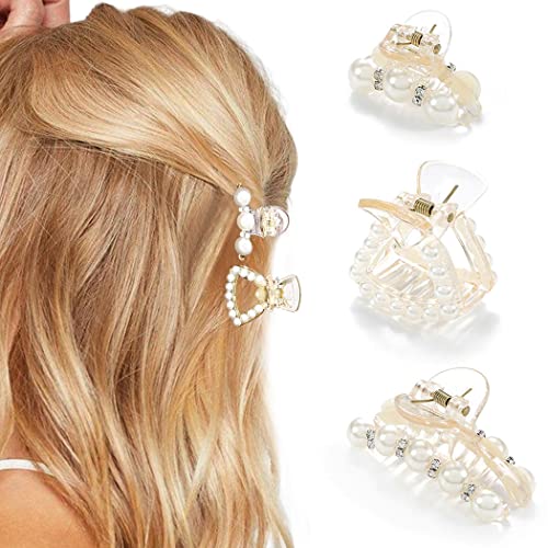 Brinie Pearl Hair Clips White Hair Claw Clamps Crystal Hair Claw Clip Non Slip Clips Styling Hair Accessories For Women And Girls (Pack Of 3) #TOP21