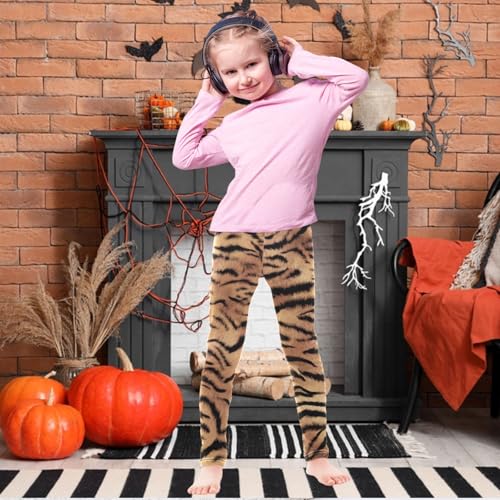 Girls' Leggings Tiger Stripe Feather Ankle Length Printed Leggings Comfort Pants for Kids 4-10 Years2