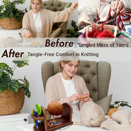 Image of Yarn Holder Spinner for Crocheting Rotating,Wooden Yarn Rack Stand with Slots,Crochet Yarn Holder Stand for Knitting,Yarn Holder Dispenser for Crocheting,Gift for Knitting Lovers(Light Brown)
