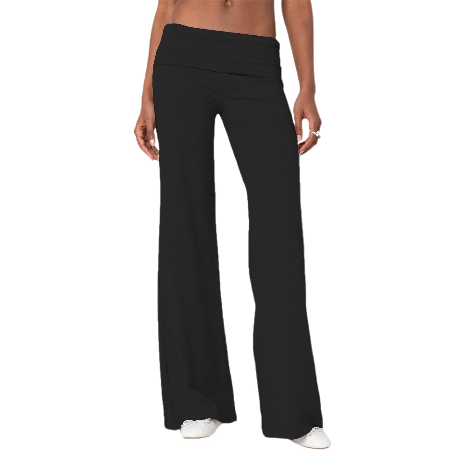 Womens Casual Pants Low Rise Foldover Waist Palazzo Lounge Trousers Spring Summer Comfy Baggy Wide Leg Pants