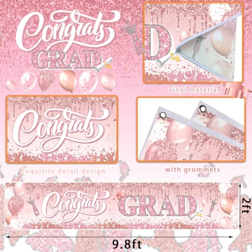 Image of Pink Graduation Party Decorations Class of 2026 Banner Congrats Grad Rose Gold Graduation Yard Sign Banner for Class of 2026 Graduation Party Supplies