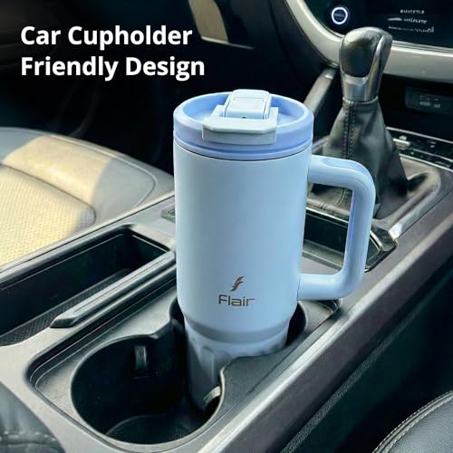Image of FLAIR Vogue Vacuum Insulated Stainless Steel 750 ml Tumbler with Handle | 2-in-1 Lid with Flip Straw & Sip Spout -Blue | Hot & Cold Beverage Mug | Leak Resistant