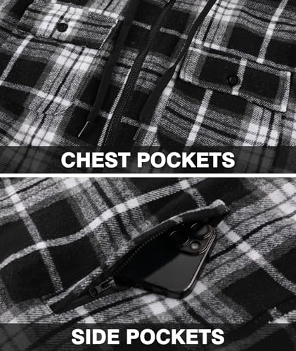 Image of Mens Plaid Hoodies Winter Zip Up Fleece Jacket Sherpa Fleece Lined Warm Flannel Jacket Coat