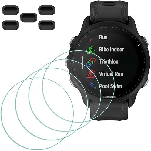 Protector de pantalla para Garmin Forerunner 955955 Solar Smartwatch 4 piezas + 5 tapones antipolvo, vidrio templado dureza 9H sensible al tacto,