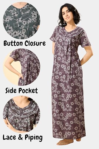 Image of GLAMORAS Bizzy Lizzy Cotton Nighty Gown with Side Pocket for Women | Regular, Digital Printed & Full Length Maxi Night Gown | Night Wear Maxi Gown for Women | Size: M-2XL