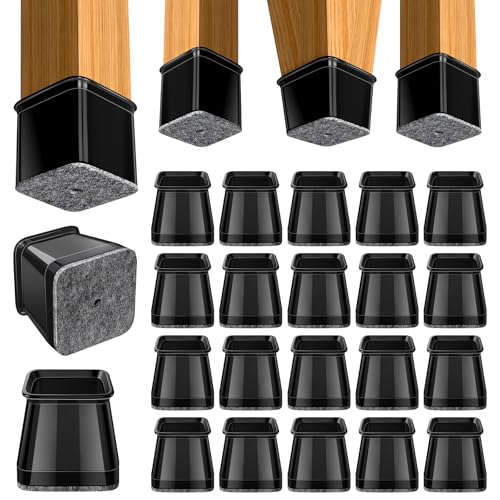 Image of Chair Leg Floor Protectors Square Chair Leg Protectors for Hardwood Floors 20Pcs Silicone Covers to Protect Floors Square (Black-L Fit 1.02 inch-1.5 inch)