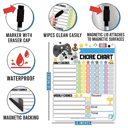 Image of Magnetic Chore Chart for Kids Dry Erase Reward Chart for Home and Classroom | Video Game Reusable Behavior Charts for Kids at Home and School, Weekly Magnet Responsibility Tracker for Teens and Adults