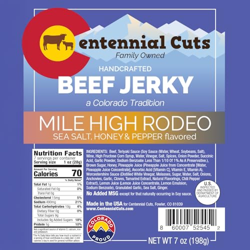 Image of Centennial Cuts Beef Jerky - Mile High Rodeo - High Protein, Sea Salt, Honey & Pepper Flavor - 7 oz Snack