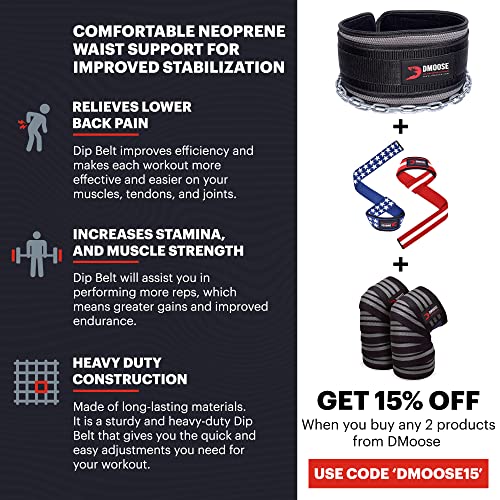 Dmoose Dip Belt For Weightlifting, Weight Belt With Chain For Pullup, Gym Lifting Belt For Powerlifting, Squat, Bodybuilding, Heavy Duty Steel, Workout Belt With Comfortable Neoprene Support #TOP6