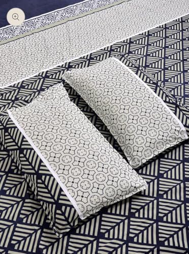 Image of NEW LEAF Cotton Fitted King Bedsheets with 2 Pillow Covers | Elastic Fitted | Wrinklefree | Ultrasoft |Winter Bedsheet 200 to 220 tc Floral | 78x72+8 Inches, Floral Black Off White