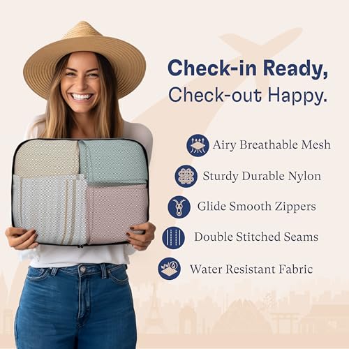 Shacke Premium 5 Packing Cubes Set - Lightweight Mesh Travel Luggage Organizers with Laundry Bag, 5-Piece Suitcase Storage System (Air Black)
