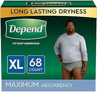 Depend Fit-Flex Adult Incontinence Underwear for Men, Disposable, Maximum Absorbency, Grey, X-Large, 68 Count