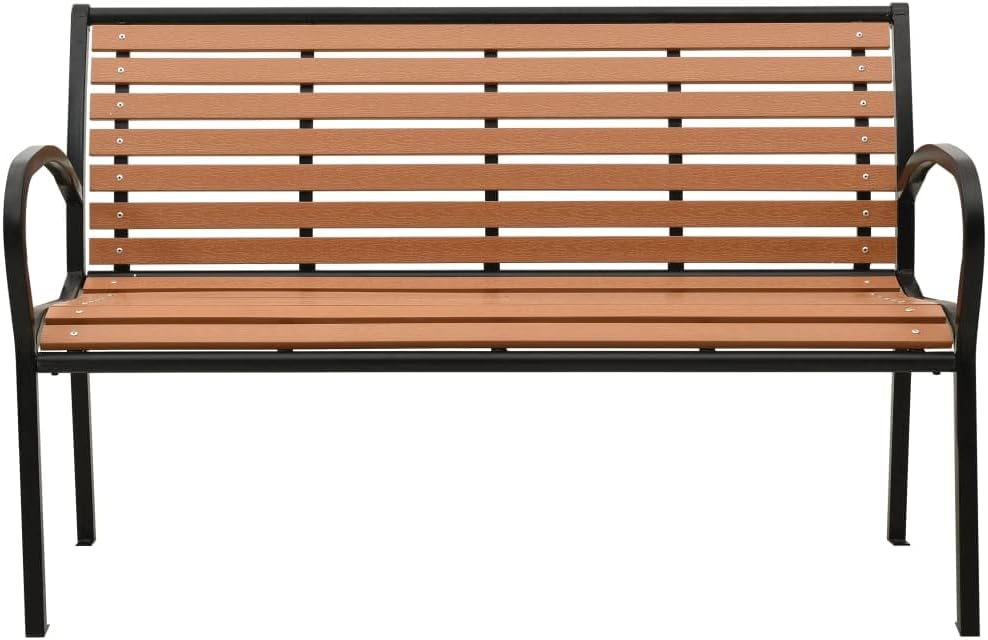 Patio Bench,Poolside Bench,Camping Bench,Backyard Bench,Retro Style,Street Bench,Outdoor Bench,for Garden,Porch,Park,Front Door,Balcony,Outdoor,Lawn,49.2" Steel and WPC Black and Brown