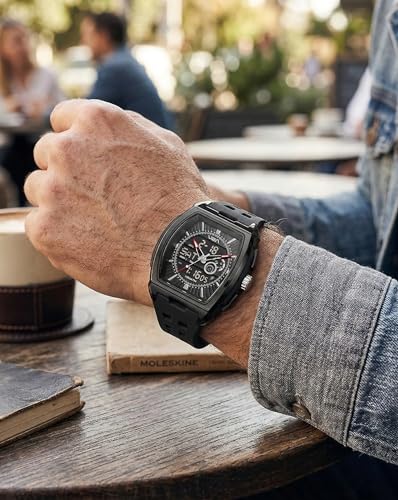 Image of V2A Impact 50mm Analog Digital Watch for Men | Tonneau Sports Case Design | Alarm Stopwatch Countdown Dual Time | TPU Strap | 50M Water Resistant | Gift for Men