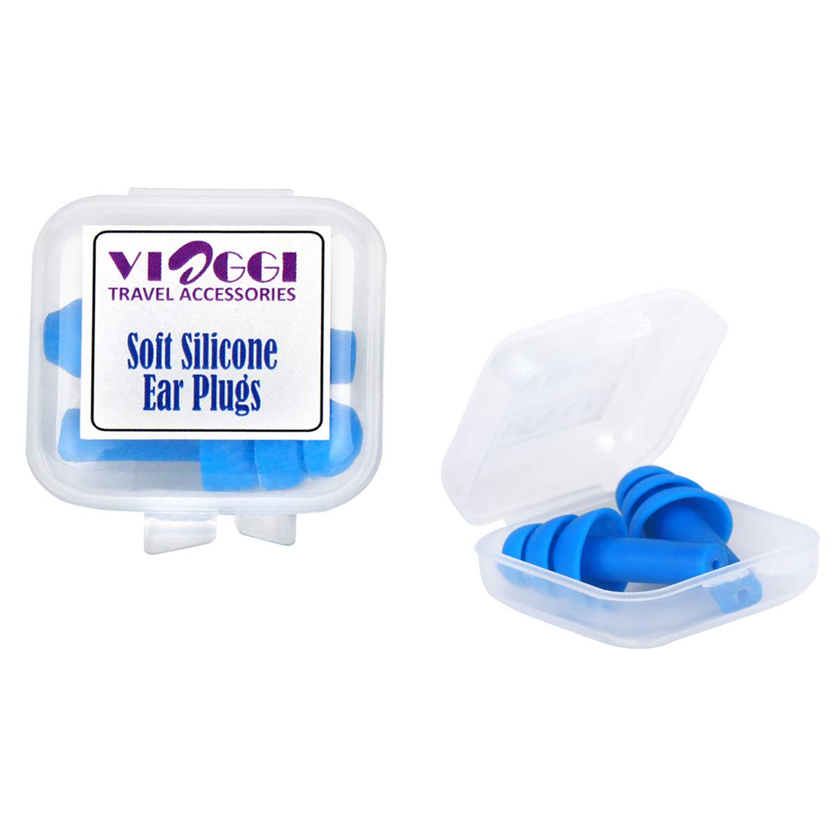 VIAGGI Soft Silicone Blue Ear Plugs Noise Reduction for Sleeping, Meditation, Swimming Adult and Child- 2 Sets
