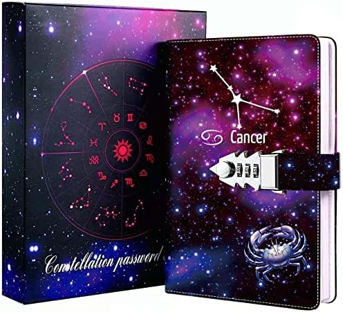 Diary with Lock for Girls Women Kids, Starry Sky Heart Refillable Password Journal, Writing Pads & Diaries, Best Constellation Gifts, Size A5 (8.5 × 5.9 Inch) Star Sky