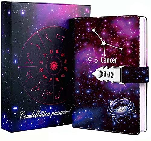 Diarios de cuero para mujeres con cerradura, perfecta escritura de productos lácteos para adultos o adolescentes, tapa dura Constellation Starry Sky Bloc de notas A5 (8.5 × 5.9 pulgadas) Cover