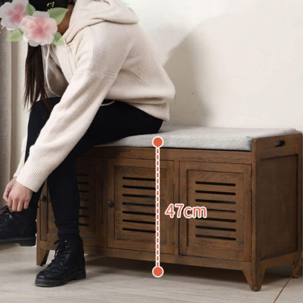 2-Tier Shoe Bench Wood Double Door Shoe Storage Bench Shoe Rack Bench Shoe Changing Stool with Upholstered for Entryway (Color : Brown, Size : 70 * 33 * 50cm)