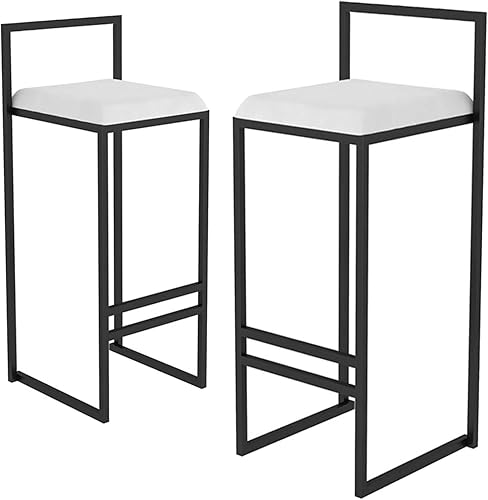Miniatura 10 de Juego de 2 taburetes de bar de diseño industrial con estructura y respaldo de acero negro, altura ajustable, para cocina y comedor, elegantes sillas
