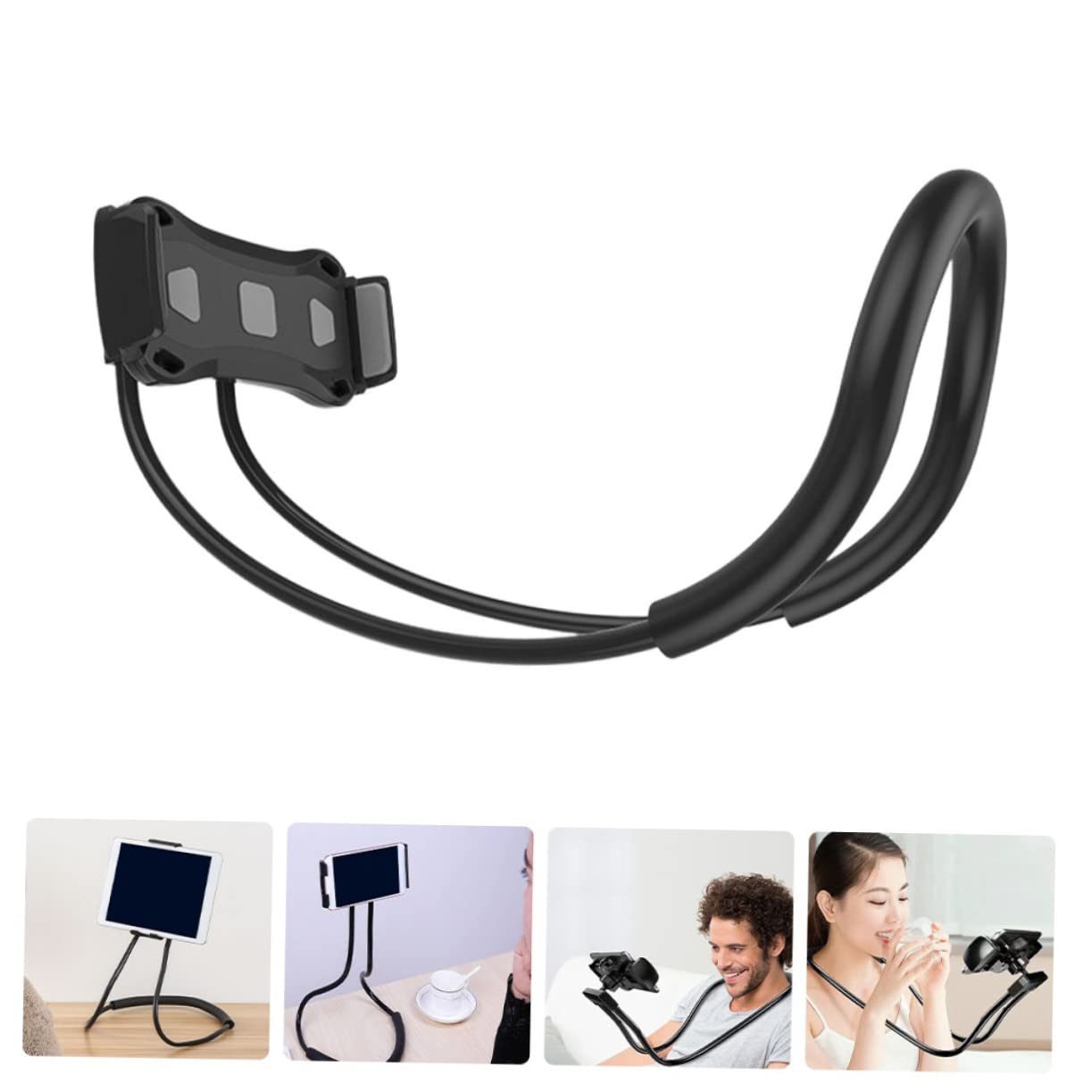 iplusmile Soporte para Teléfono Móvil para Colgar Cuello, Soporte Flexible Multifuncional para Celular y Tableta, Material Aluminio y Silicona, Color Negro