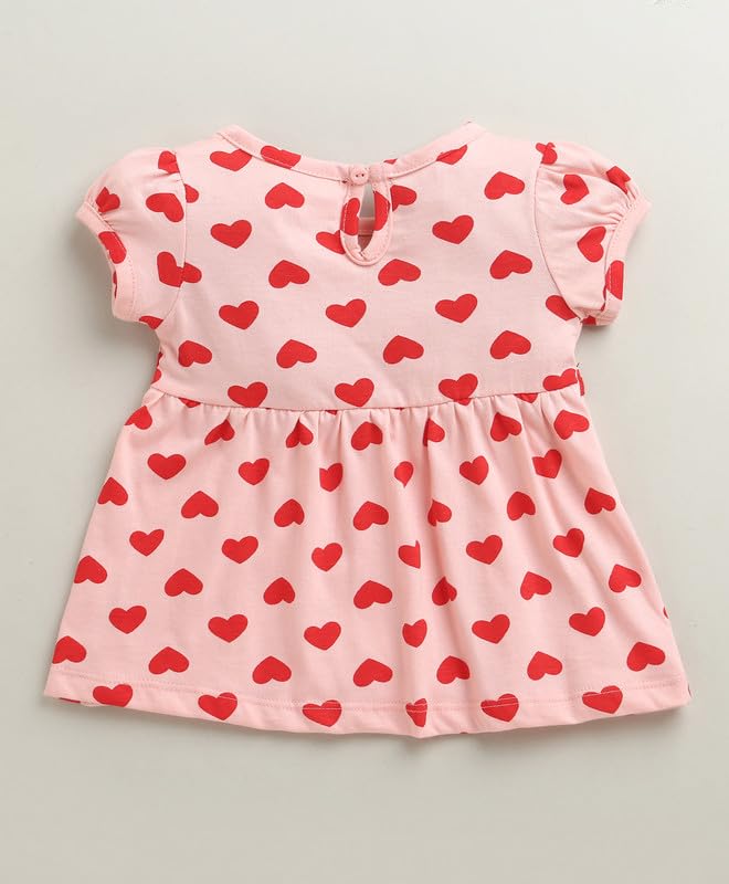 Image of BUMZEE Baby Girls Regular Fit Half Sleeves Round Neck Cotton Knee Length Fit & Flare Dress