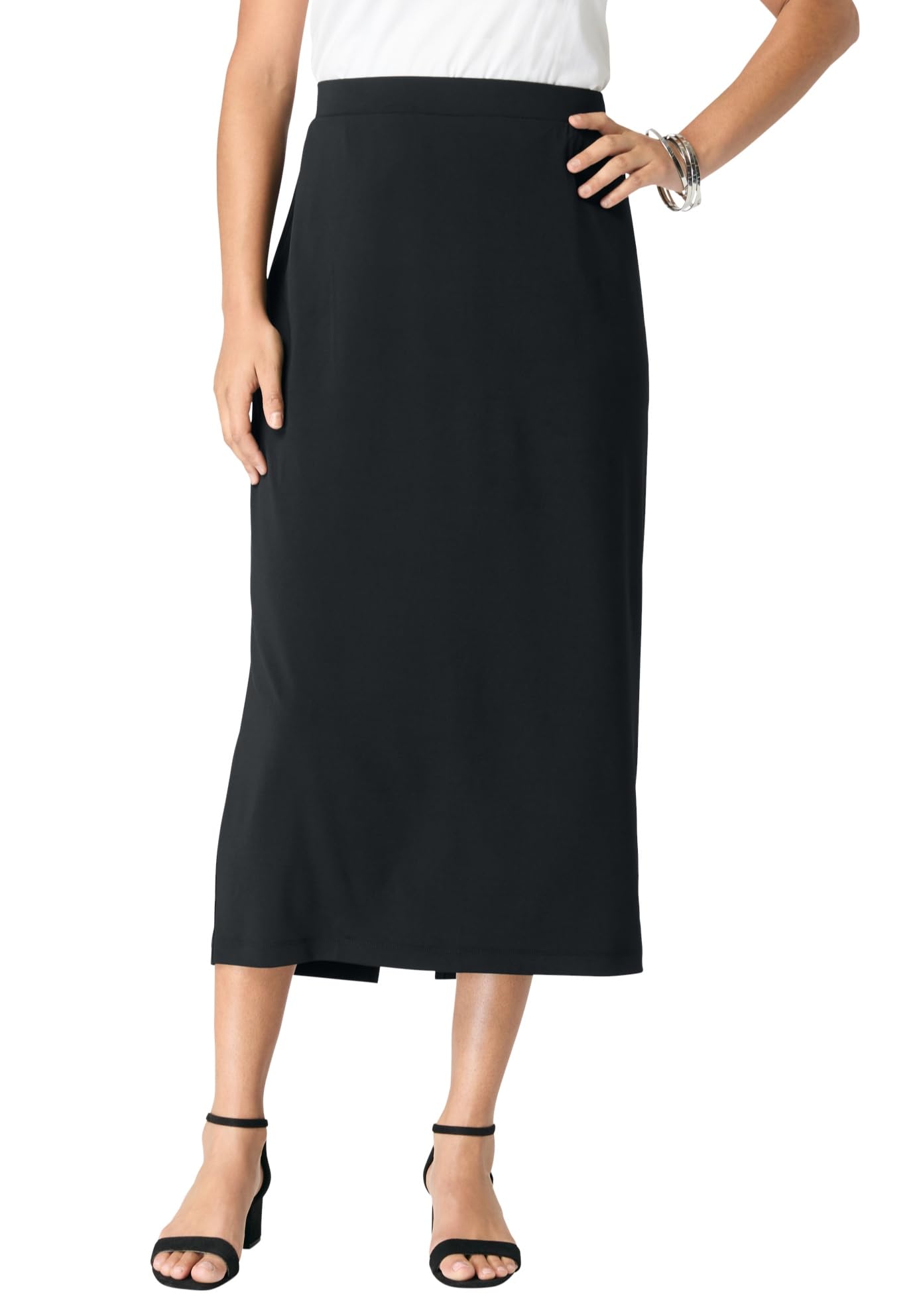 Roamans Womens Plus Size Ultrasmooth Fabric Midi Skirt