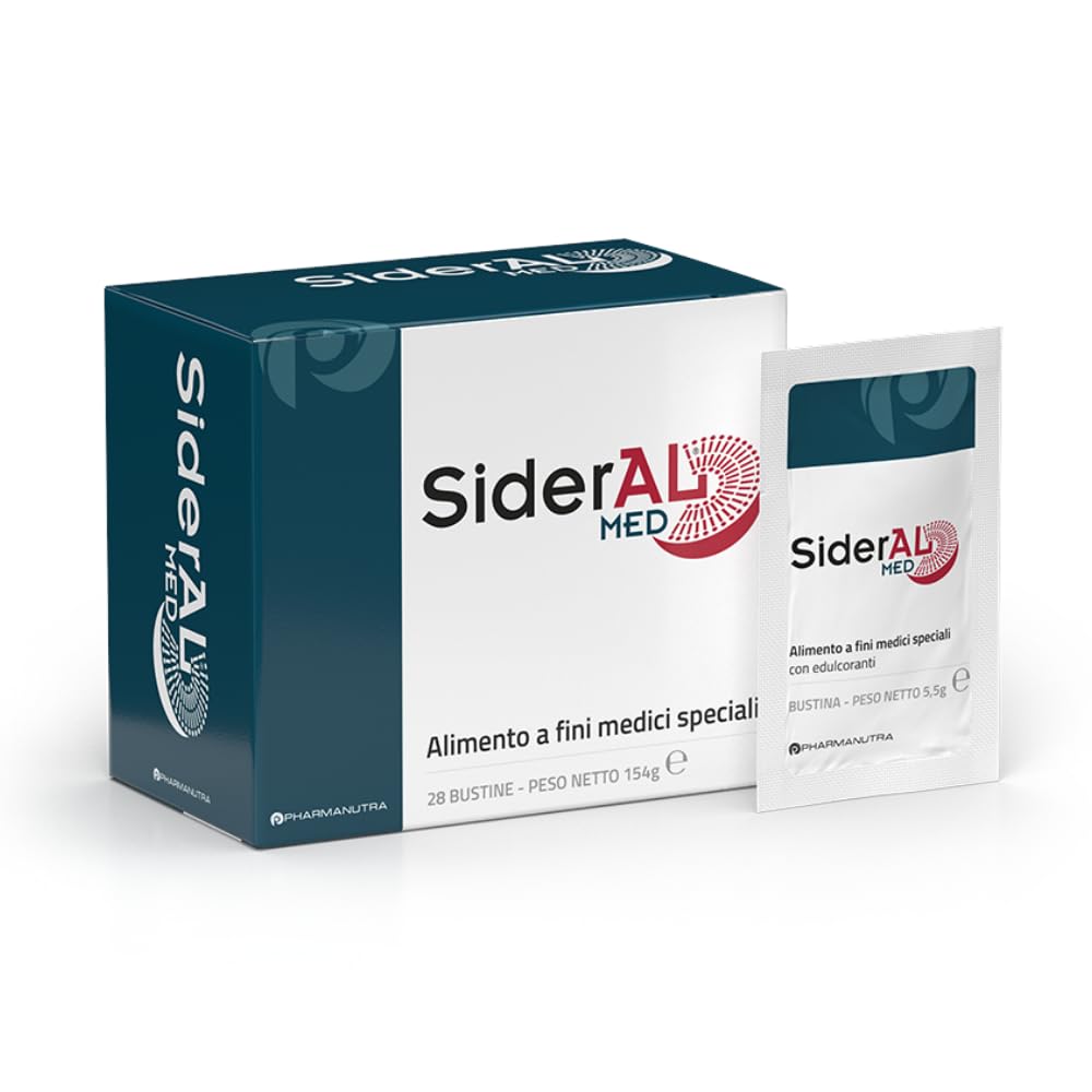Sideral Med Integratore alimentare a Fini Medici Speciali, Ferro sucrossomiale®, Vit. A, C, D, E, K, PP, B5, B6, B9 (folato), B12, 28 Bust, Soggetti sottoposti a chirurgia bariatrica, Malassorbimento