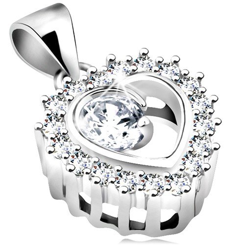 Preisvergleich Produktbild ORDO Diamonds® Anhänger aus 925 Silber, 925 Silberanhänger, 925 Sterlingsilberanhänger, Damenanhänger, rhodiniert, klare Herzkontur, runder klarer Zirkonia, gepunzt, 1.7g