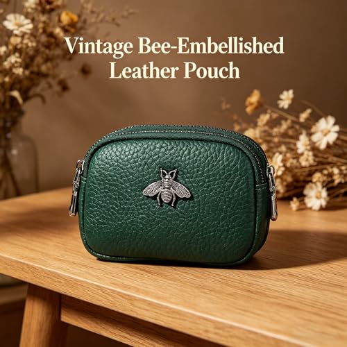 Image of Women's Coin Pouch, Mini Cute Coin Purse, Small Cash Pouch with Double Layer Organization, Compact Handbag Storage, Dark Green, 11.5x4x7.5 cm