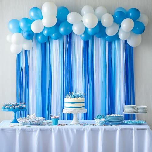 Image of 8 Blue and White Streamers, 656ft Pack of Crepe Paper Party Decorations